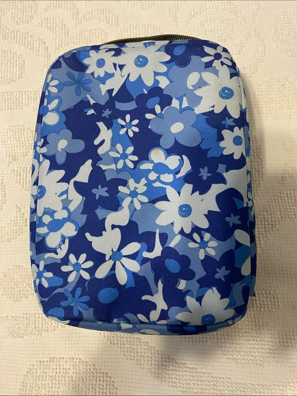 L.L. Bean Blue and White Floral Travel Cosmetic Case/Lunch Bag.  Normal wear